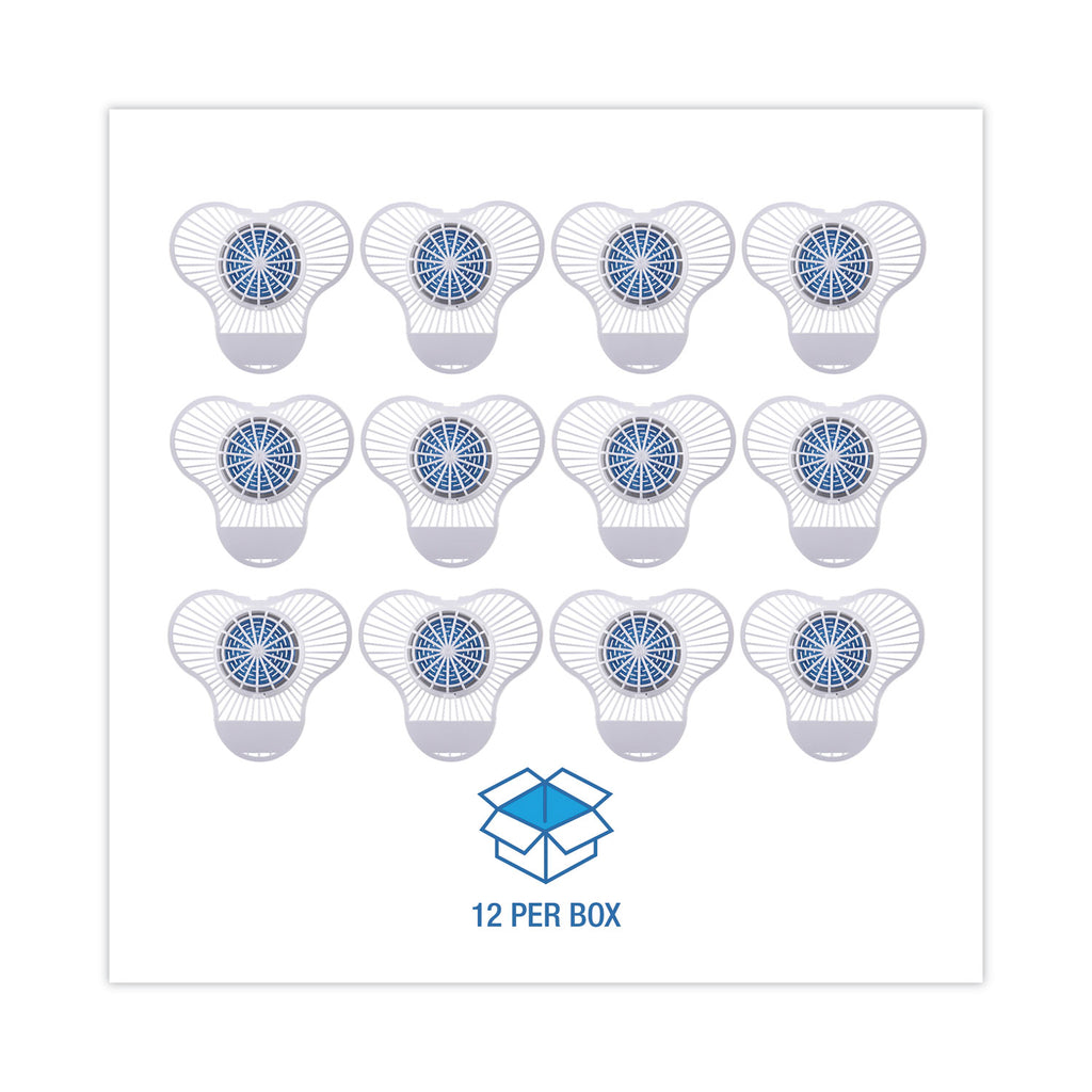 Urinal Screen with Non-Para Cleaner Block, Green Apple Scent, 3.25 oz, Blue/White, 12/Box - 