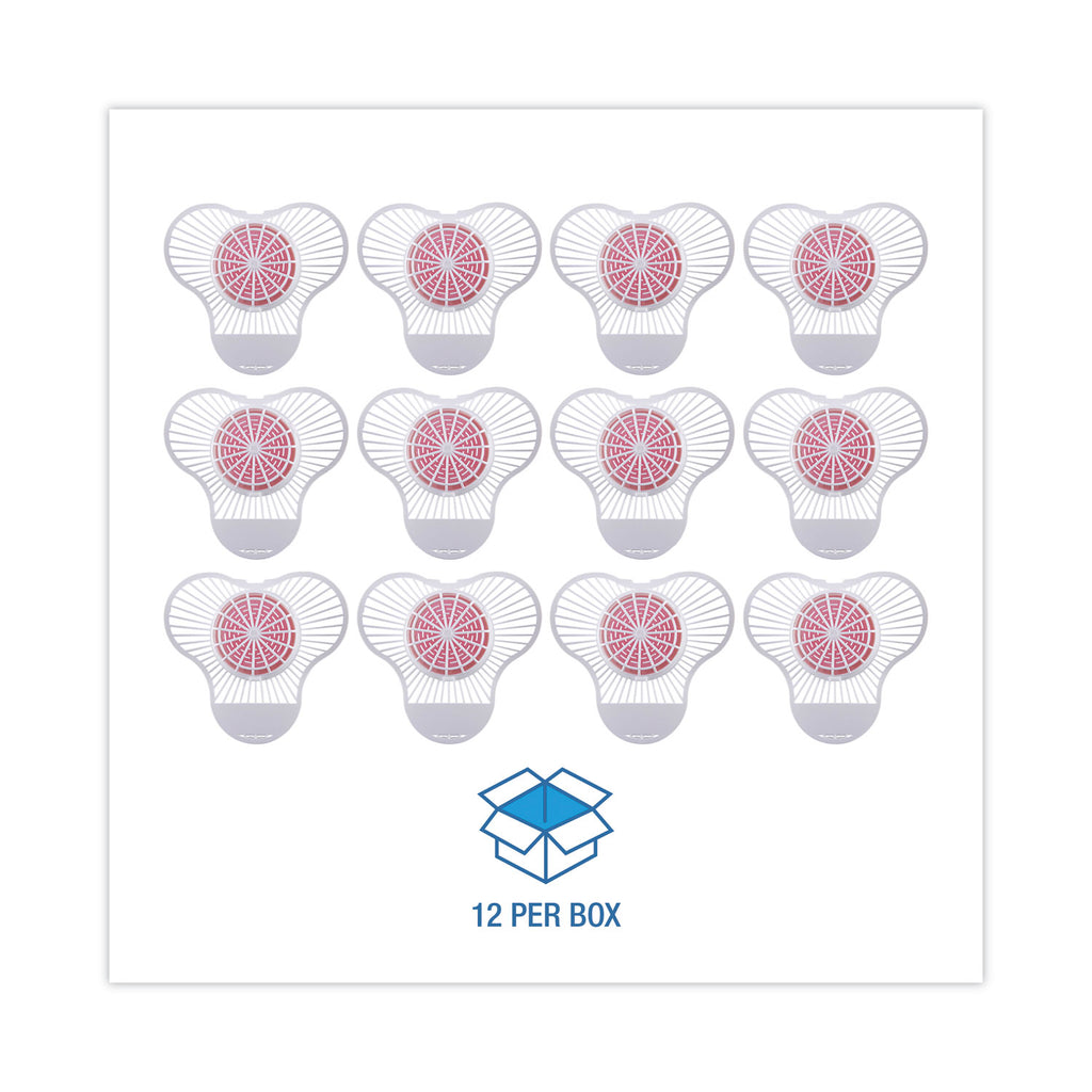 Urinal Screen with Para Deodorizer Block, Cherry Scent, 3 oz, Red/White, 12/Box