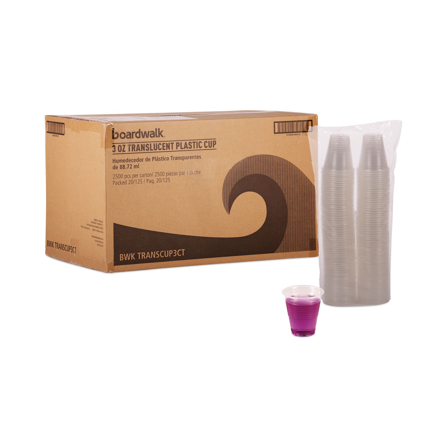 Translucent Plastic Cold Cups, 3 oz, Polypropylene, 125 Cups/Sleeve, 20 Sleeves/Carton