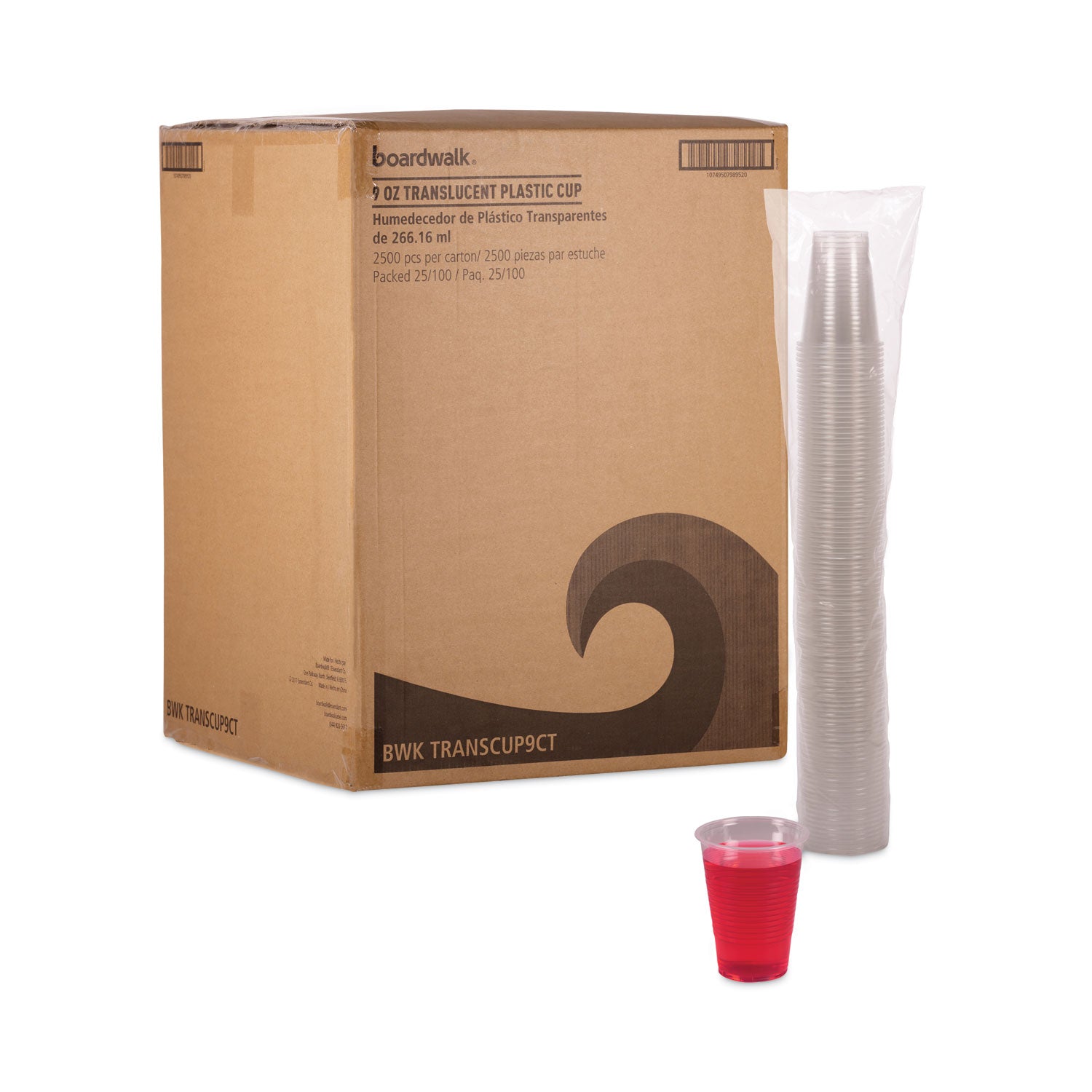 Translucent Plastic Cold Cups, 9 oz, Polypropylene, 100 Cups/Sleeve, 25 Sleeves/Carton