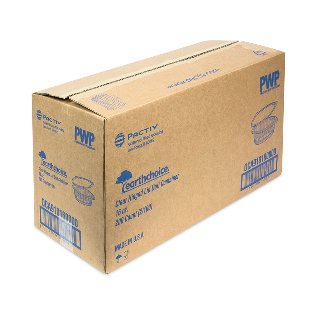 EarthChoice Recycled PET Hinged Container, 16 oz, 4.92 x 5.87 x 2.48, Clear, Plastic, 200/Carton