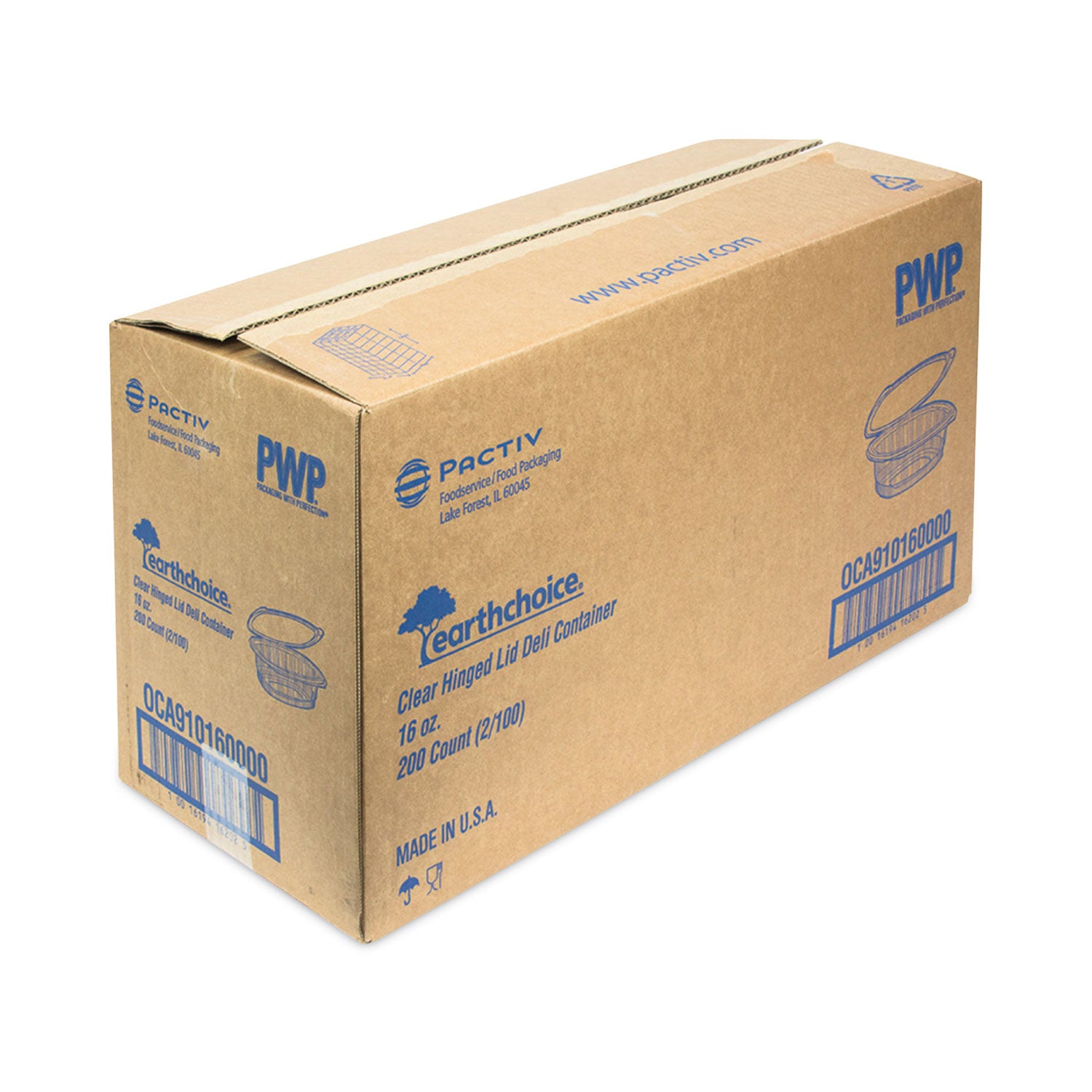 EarthChoice Recycled PET Hinged Container, 16 oz, 4.92 x 5.87 x 2.48, Clear, Plastic, 200/Carton