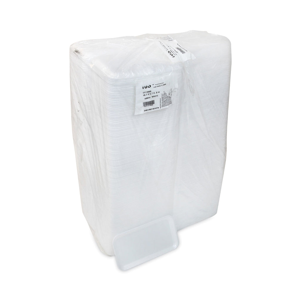 Supermarket Tray, #10S, 10.75 x 5.7 x 0.65, White, Foam, 500/Carton