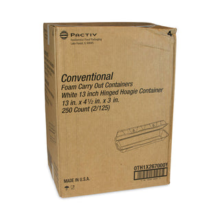 Foam Hinged Lid Containers, Dual Tab Lock Hoagie, 13 x 4 x 4, White, 250/Carton