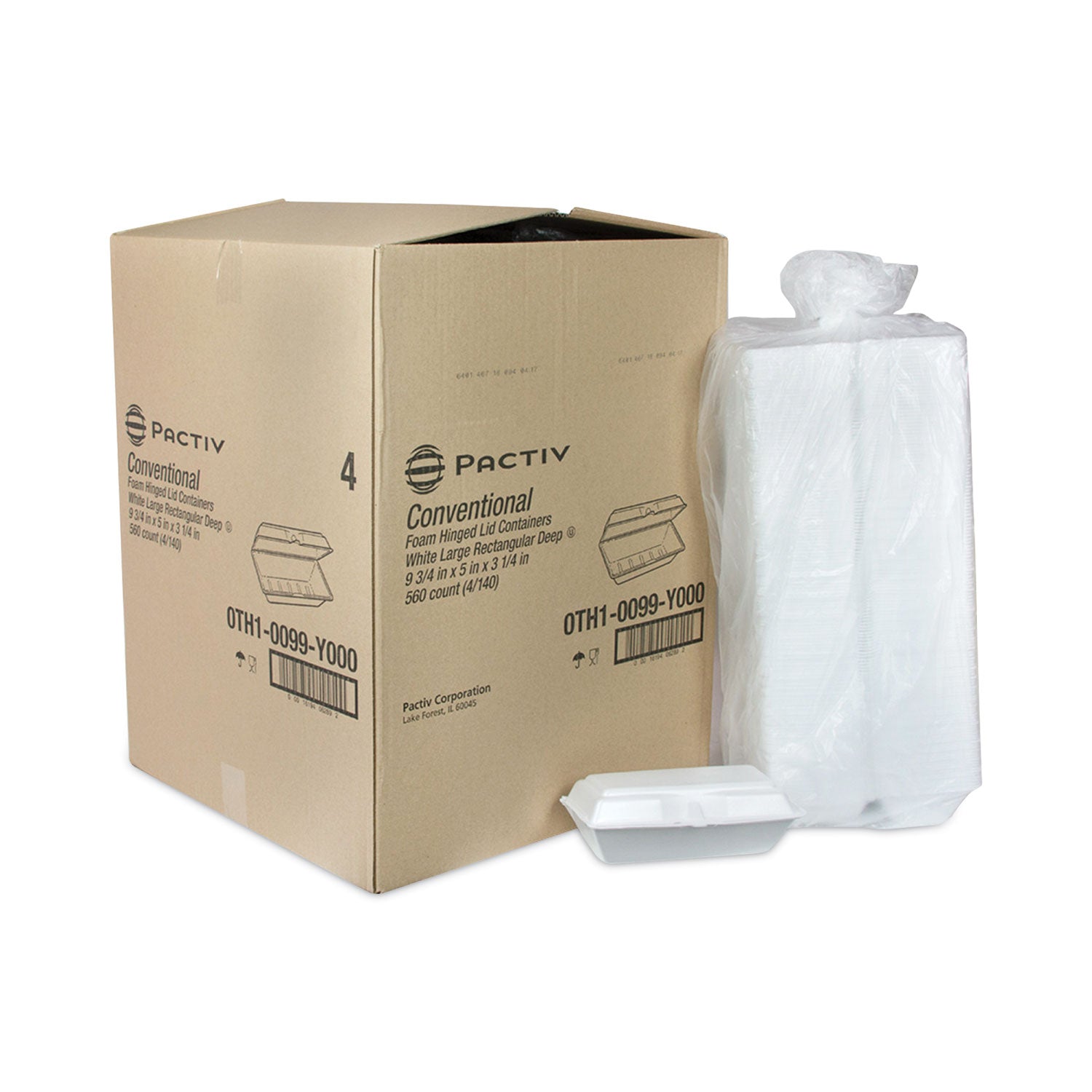 Foam Hinged Lid Containers, Single Tab Lock Hoagie, 9.75 x 5 x 3.25, White, 560/Carton