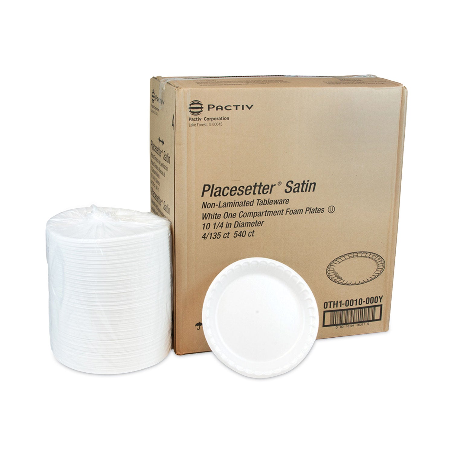 Placesetter Satin Non-Laminated Foam Dinnerware, Plate, 10.25" dia, White, 540/Carton