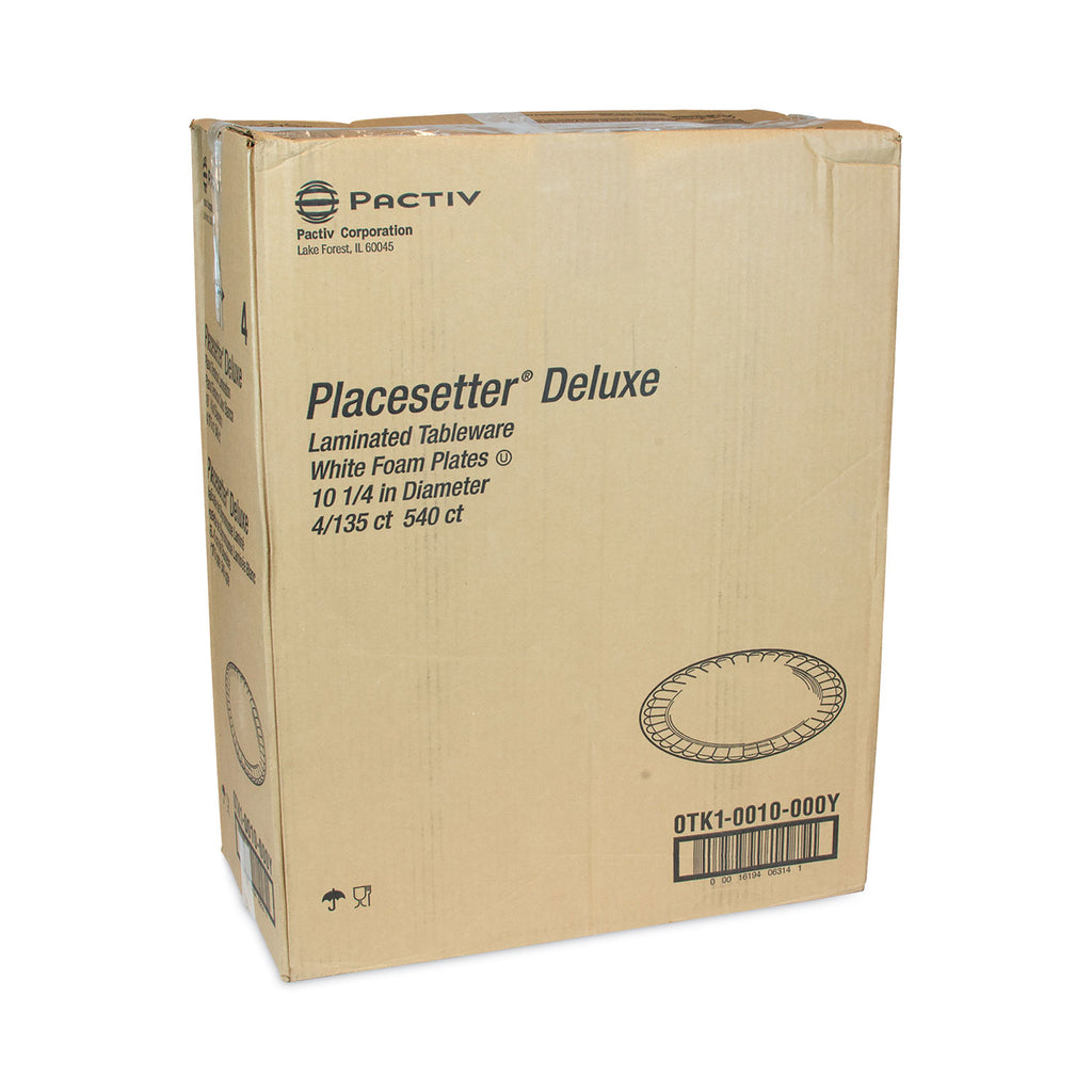 Placesetter Deluxe Laminated Foam Dinnerware, Plate, 10.25" dia, White, 540/Carton
