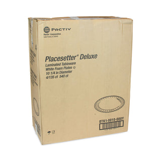 Placesetter Deluxe Laminated Foam Dinnerware, Plate, 10.25" dia, White, 540/Carton