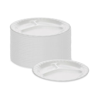 Placesetter Deluxe Laminated Foam Dinnerware, 3-Compartment Plate, 8.88" dia, White, 500/Carton