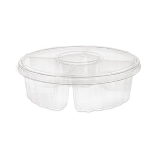 Dip Cup Platter, 4-Compartment, 64 oz, 10" Diameter, Clear, Plastic, 100/Carton