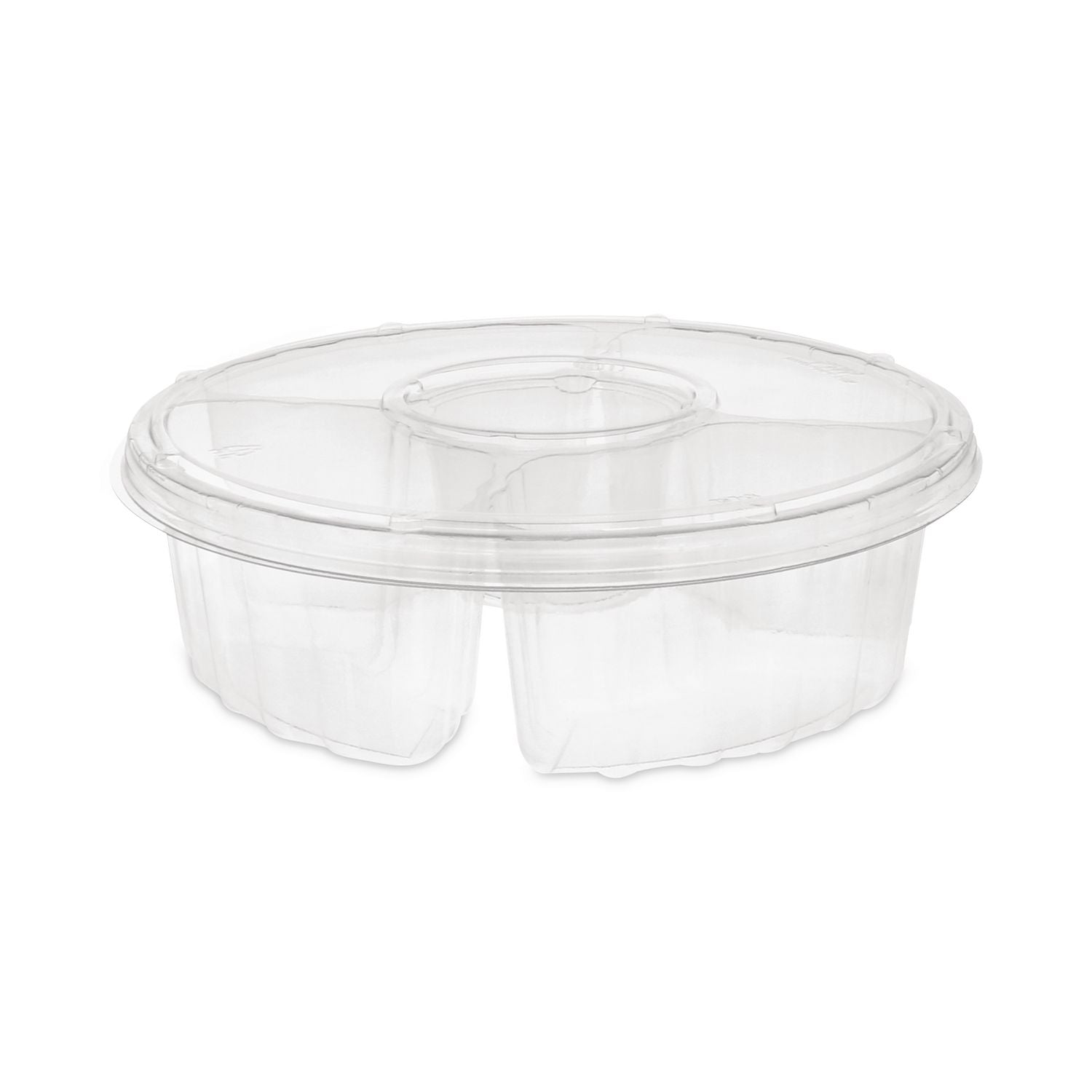 Dip Cup Platter, 4-Compartment, 64 oz, 10" Diameter, Clear, Plastic, 100/Carton