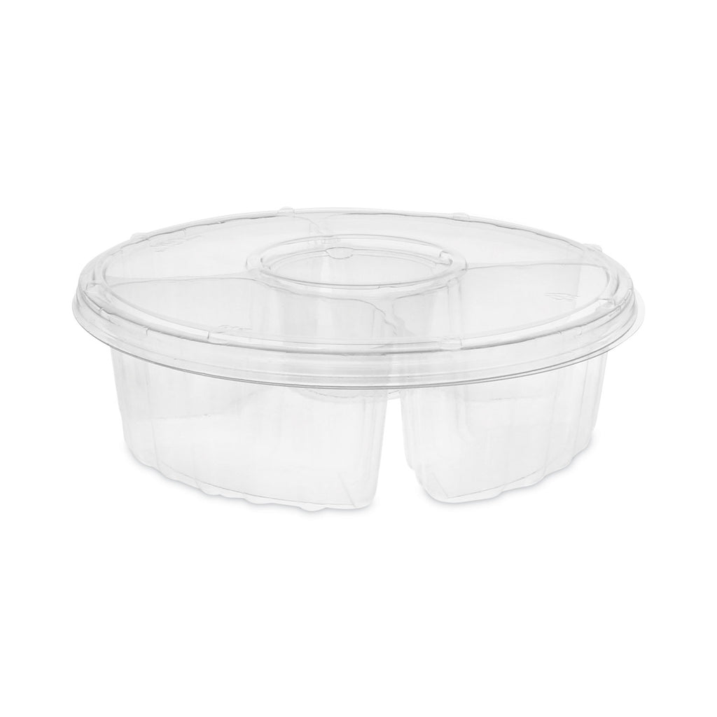 Dip Cup Platter, 4-Compartment, 64 oz, 10" Diameter, Clear, Plastic, 100/Carton