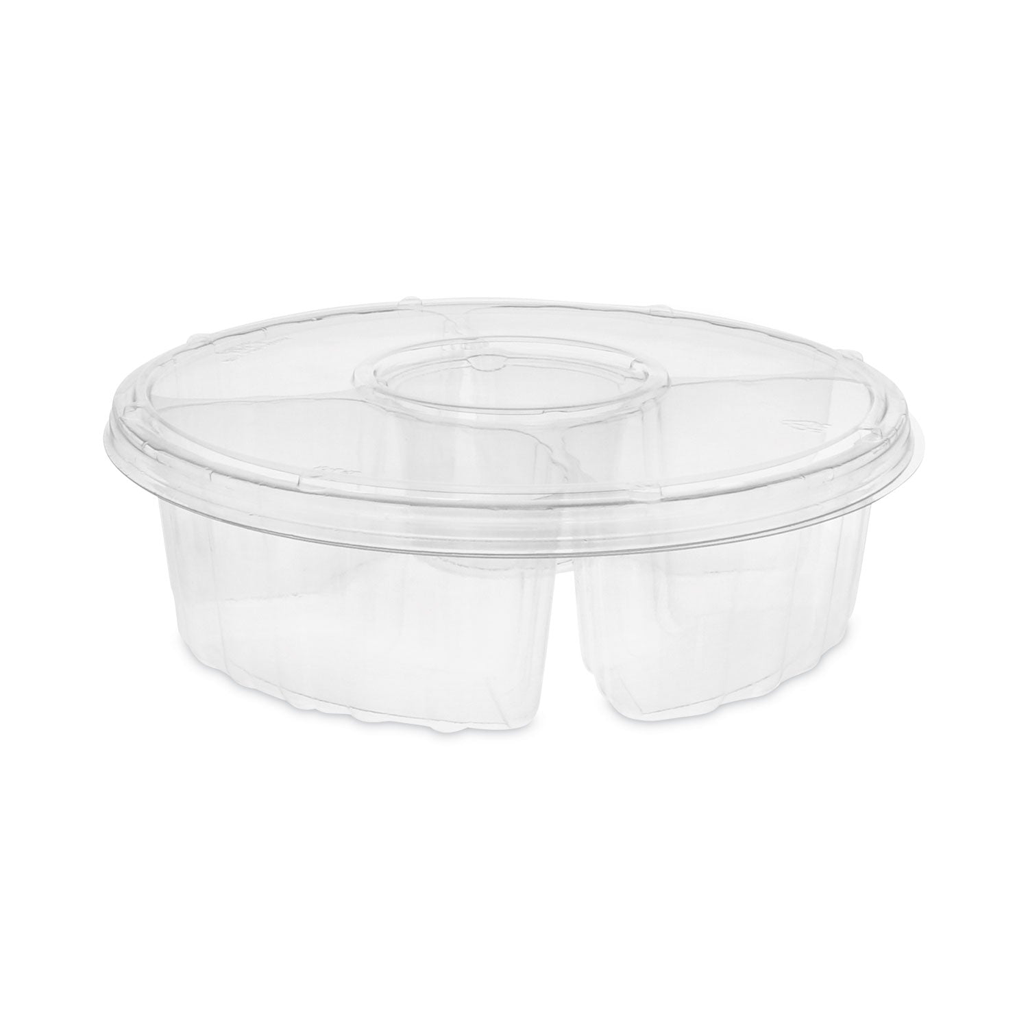 Dip Cup Platter, 4-Compartment, 64 oz, 10" Diameter, Clear, Plastic, 100/Carton