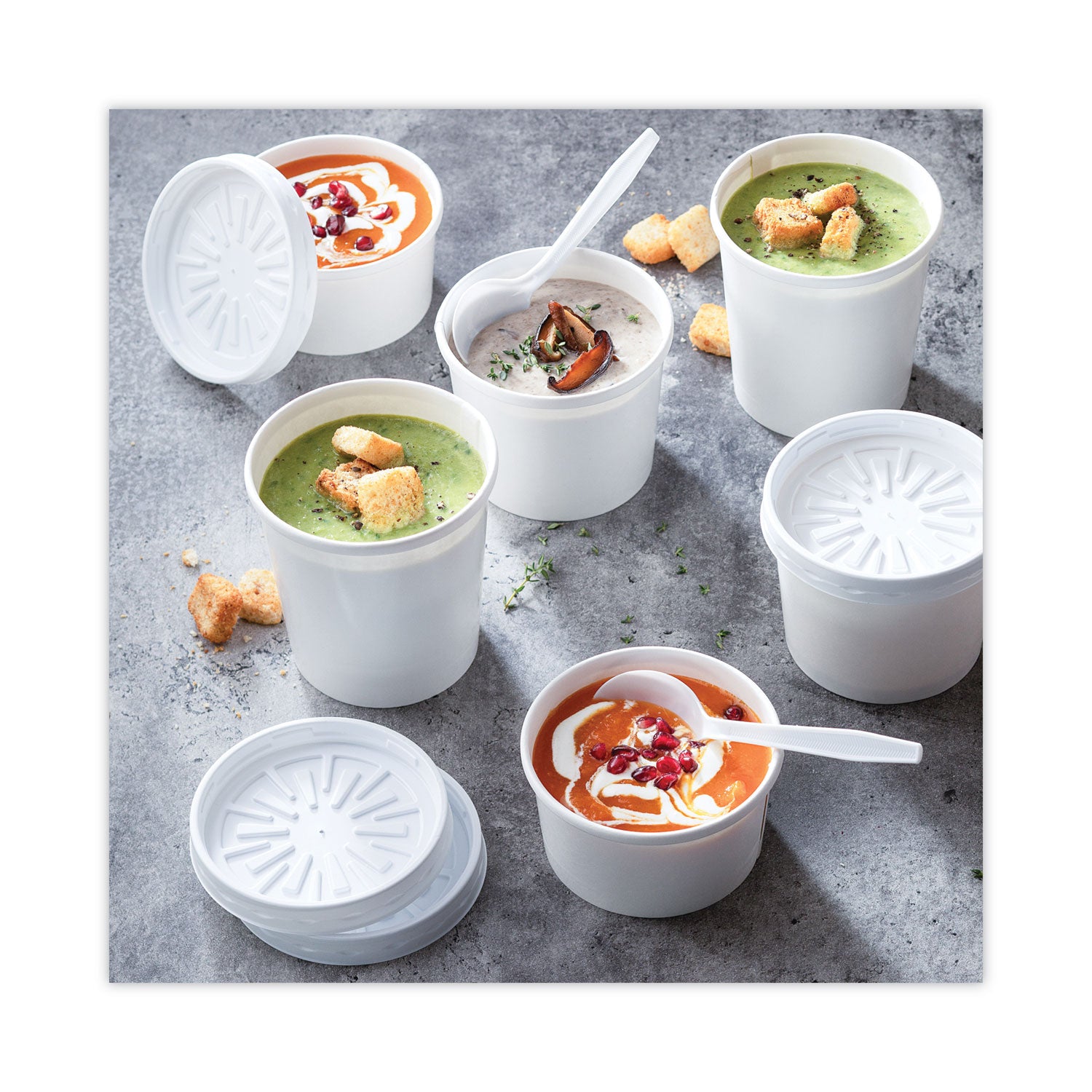 Paper Round Food Container and Lid Combo, 12 oz, 3.75" Diameter x 3h", White, 250/Carton