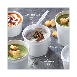 Paper Round Food Container and Lid Combo, 12 oz, 3.75" Diameter x 3h", White, 250/Carton