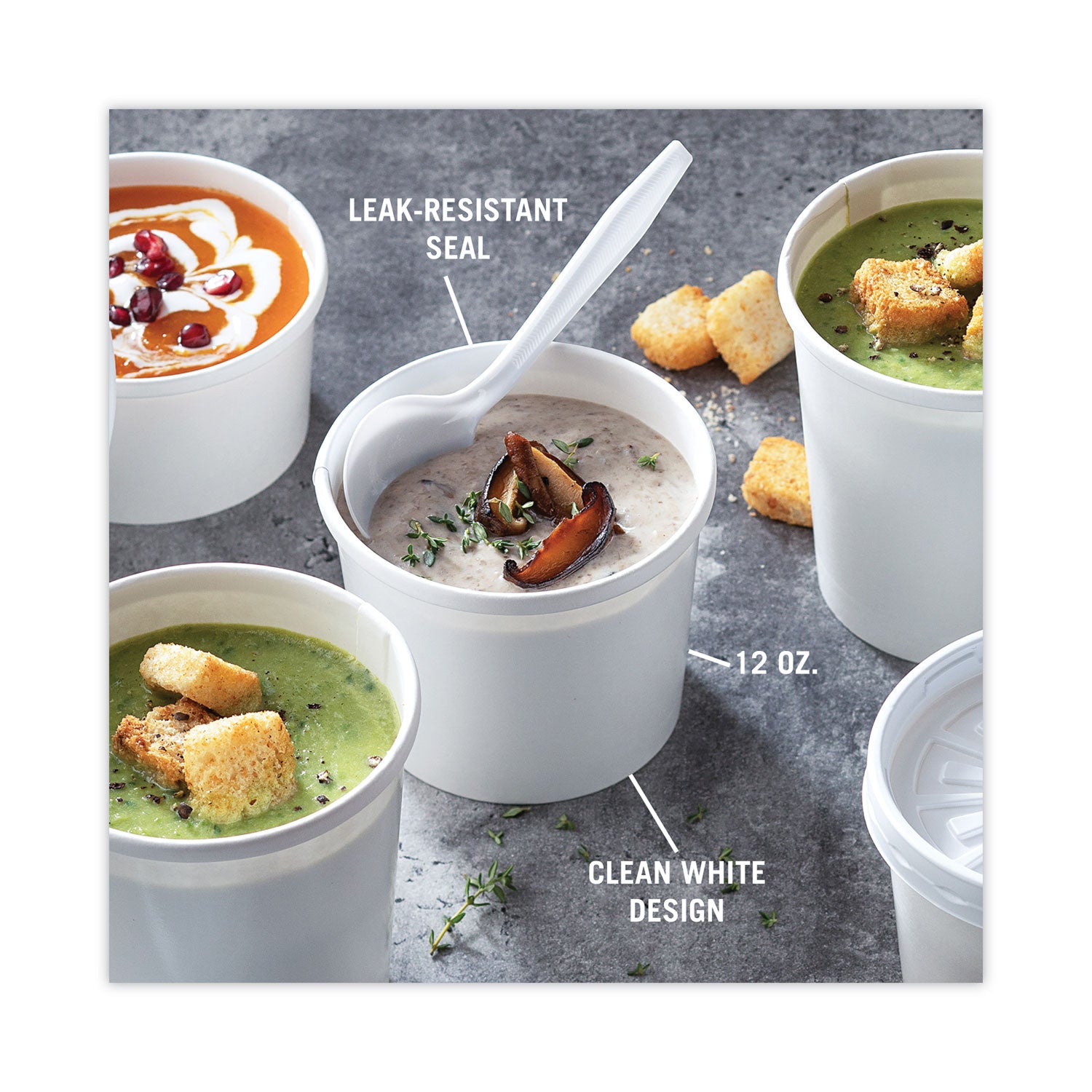Paper Round Food Container and Lid Combo, 12 oz, 3.75" Diameter x 3h", White, 250/Carton