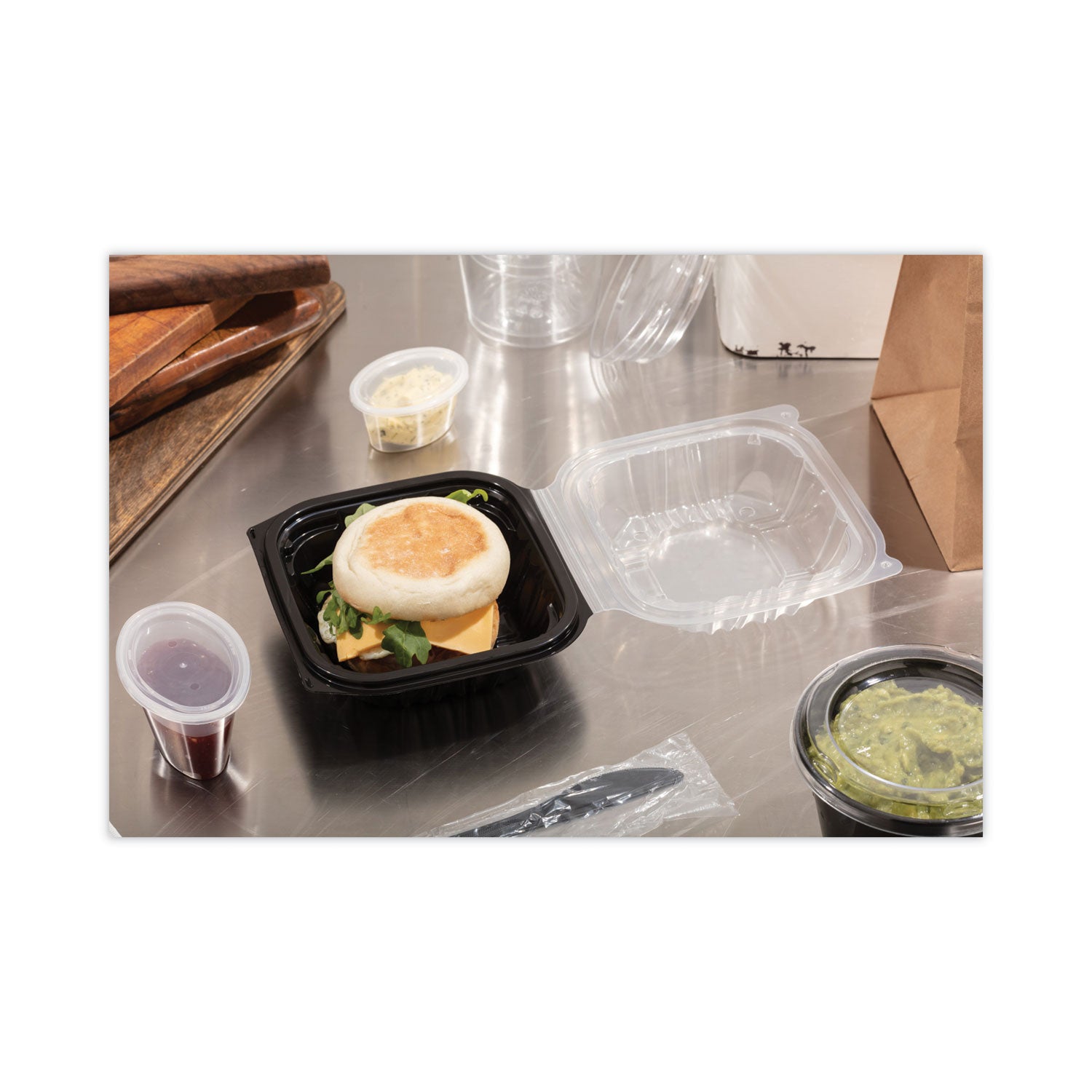 EarthChoice Vented Dual Color Microwavable Hinged Lid Container, 1-Compartment, 16oz, 6 x 6 x 3, Black/Clear, Plastic, 321/CT