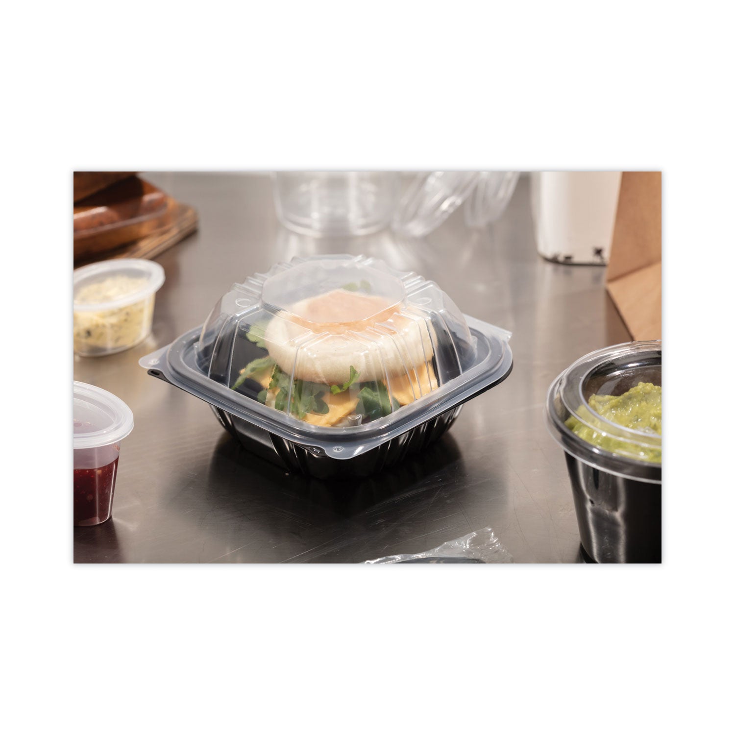 EarthChoice Vented Dual Color Microwavable Hinged Lid Container, 1-Compartment, 16oz, 6 x 6 x 3, Black/Clear, Plastic, 321/CT