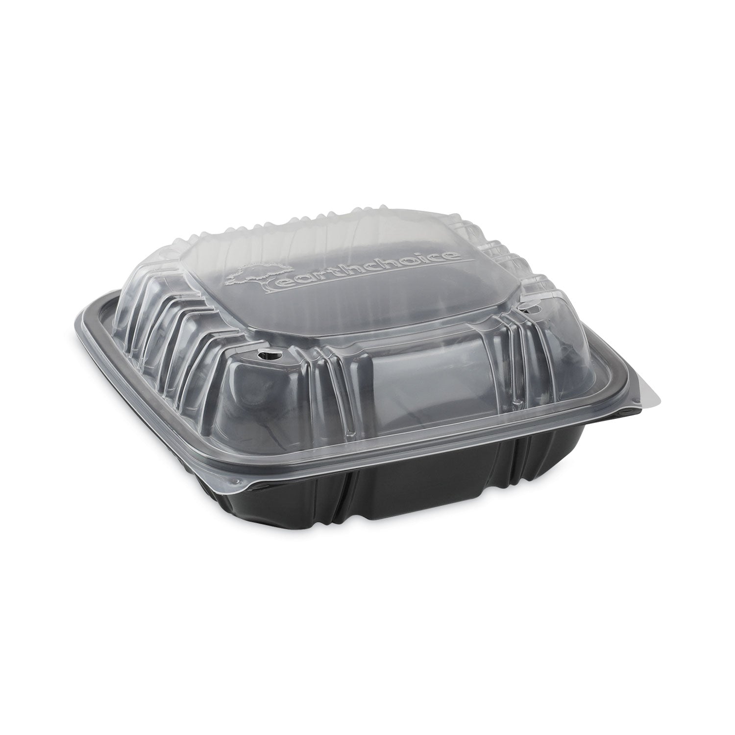 earthchoice-vented-dual-color-microwavable-hinged-lid-container-1-compartment-38oz-85x85x3-black-clear-plastic-150-ct_pctdc858100b000 - 1