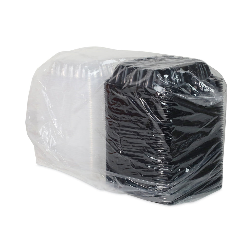 EarthChoice Vented Dual Color Microwavable Hinged Lid Container, 1-Compartment, 38oz, 8.5x8.5x3, Black/Clear, Plastic, 150/CT