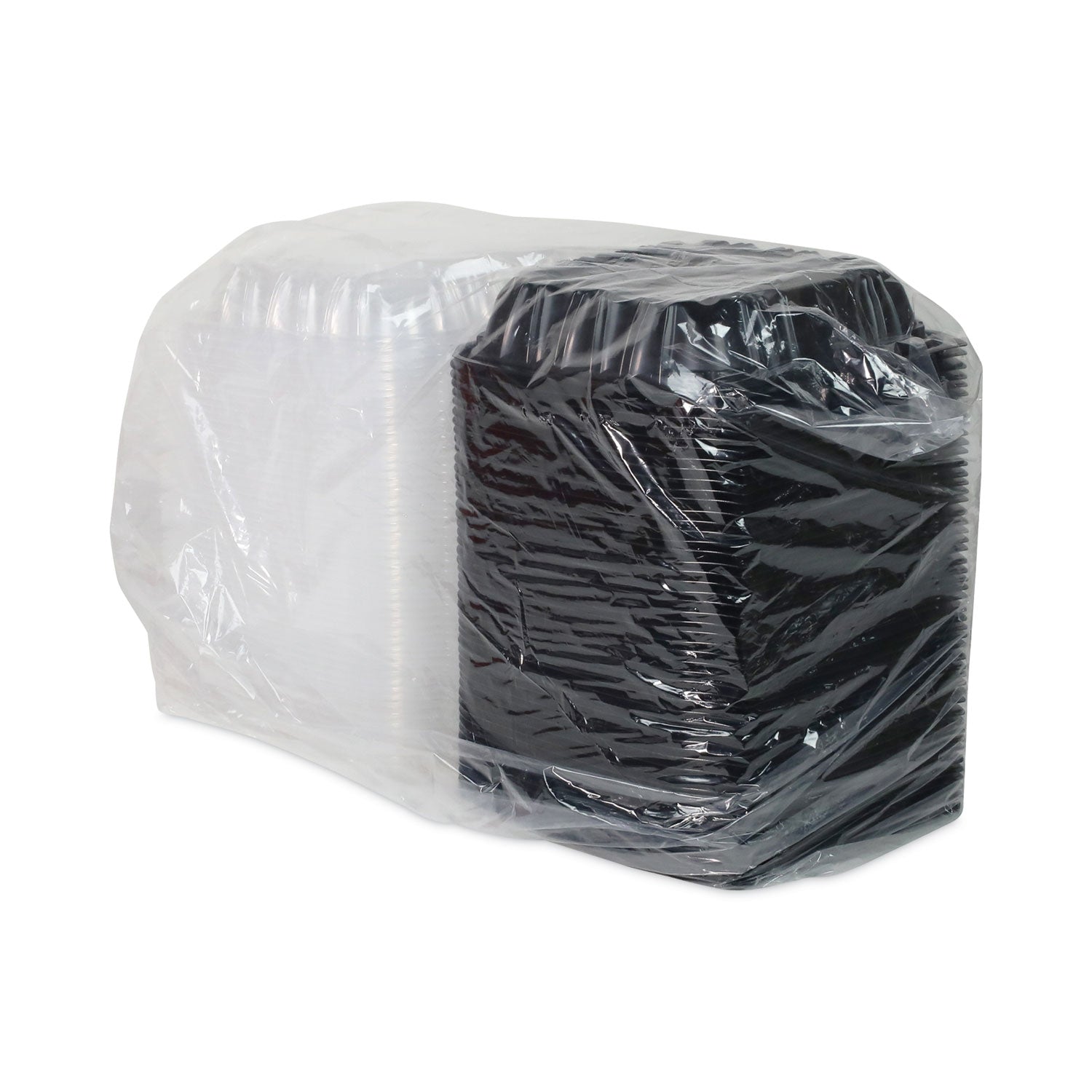 EarthChoice Vented Dual Color Microwavable Hinged Lid Container, 1-Compartment, 38oz, 8.5x8.5x3, Black/Clear, Plastic, 150/CT