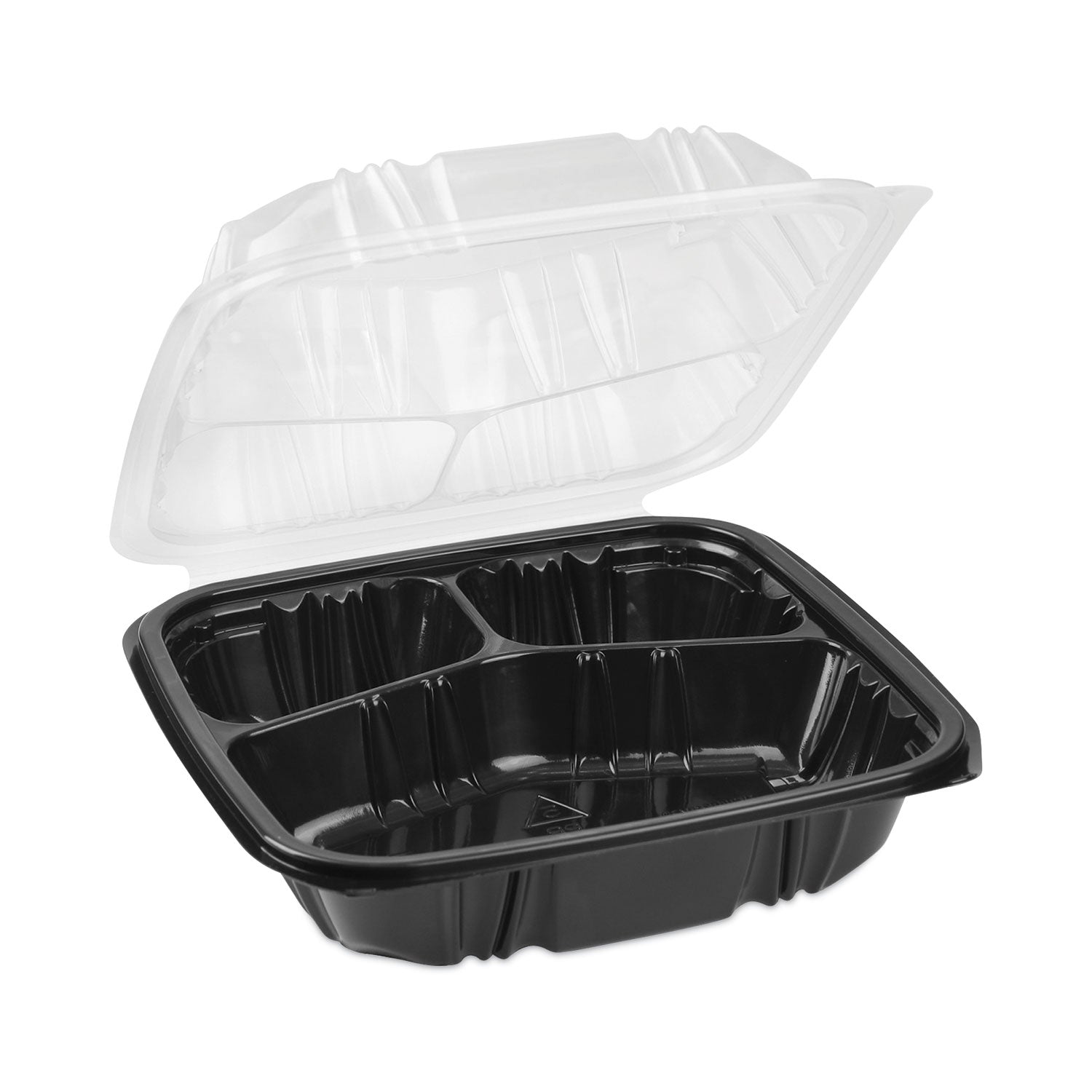 earthchoice-vented-dual-color-microwavable-hinged-lid-container-33oz-85x85x3-3-compartment-black-clear-plastic-150-ct_pctdc858330b000 - 2
