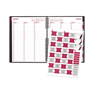 CoilPro Weekly Appointment Book in Columnar Format, 11 x 8.5, Black Lizard-Look Cover, 12-Month (Jan to Dec): 2024