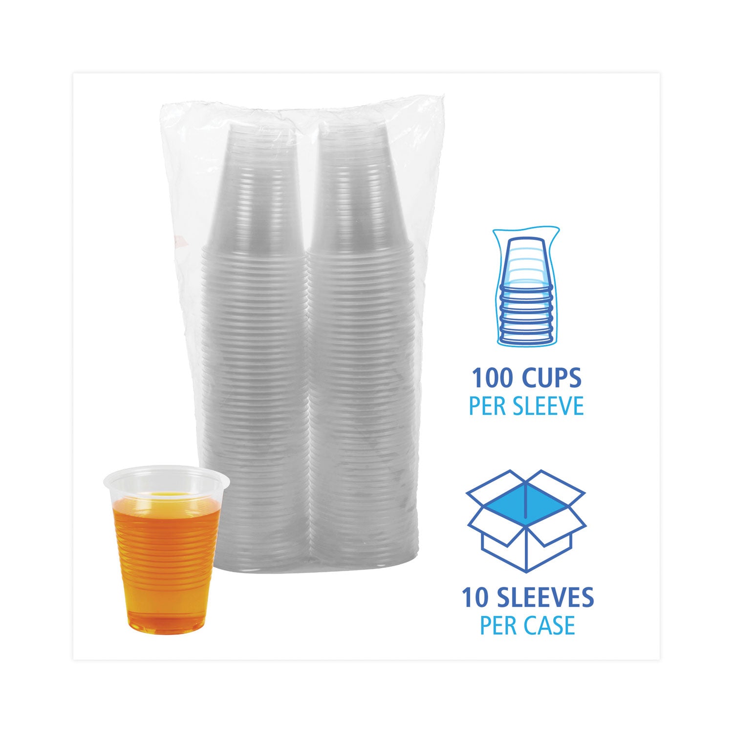 Translucent Plastic Cold Cups, 10 oz, Polypropylene, 100 Cups/Sleeve, 10 Sleeves/Carton