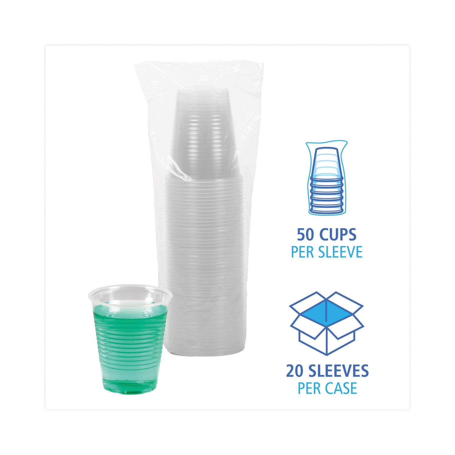 Translucent Plastic Cold Cups, 12 oz, Polypropylene, 50 Cups/Sleeve, 20 Sleeves/Carton