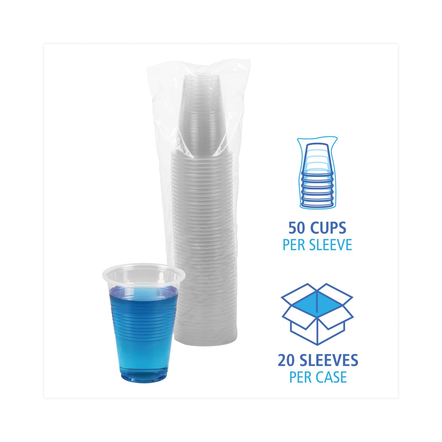 Translucent Plastic Cold Cups, 16 oz, Polypropylene, 50 Cups/Sleeve, 20 Sleeves/Carton