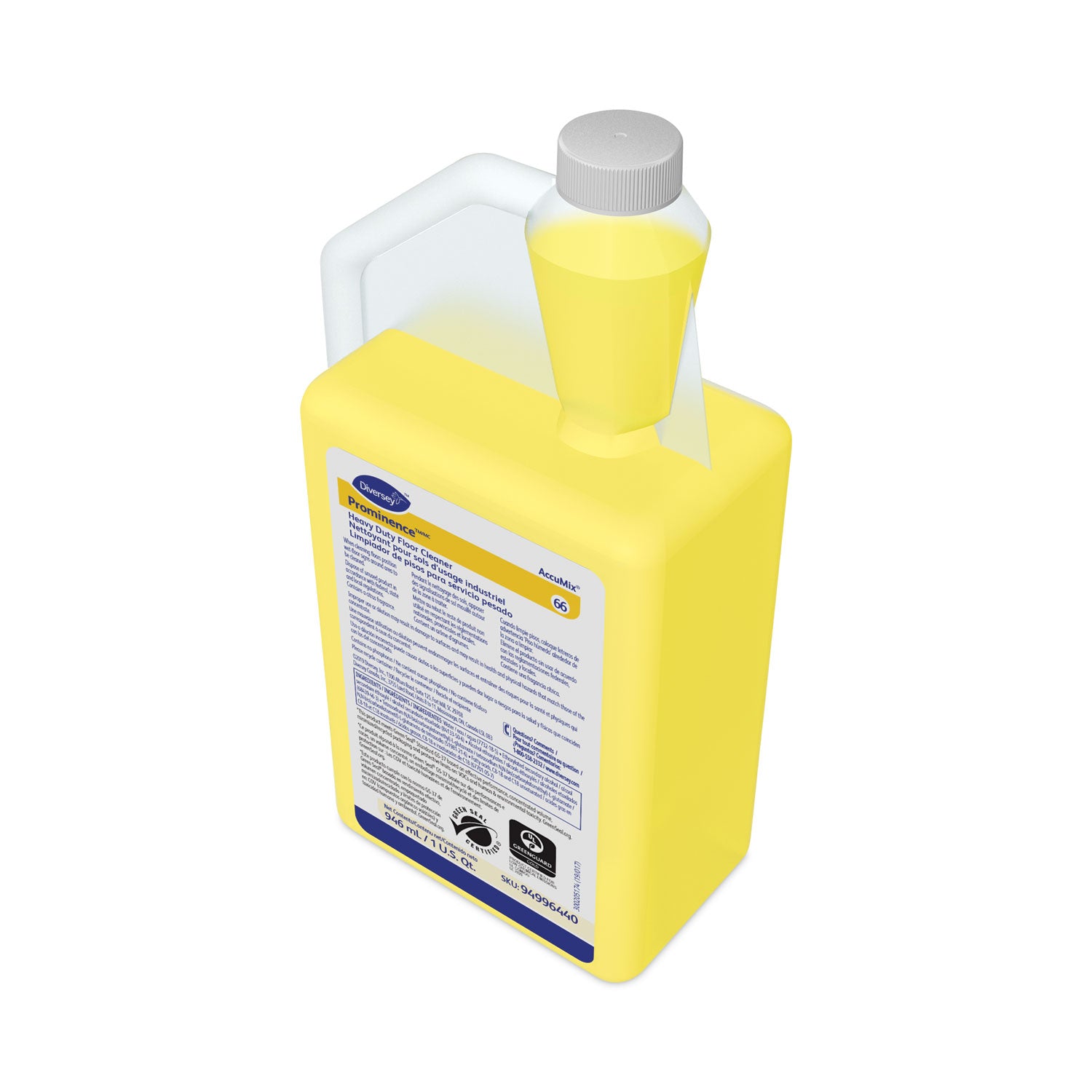 Diversey Prominence Heavy Duty Floor Cleaner - Concentrate - 32 fl oz (1 quart) - Citrus Scent - 6 - Heavy Duty, Film-free, Rinse-free, pH Neutral, Dilutable - Yellow