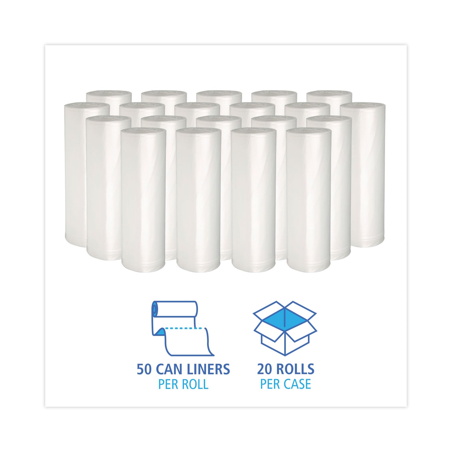 High-Density Can Liners, 16 gal, 6 mic, 24" x 33", Natural, 50 Bags/Roll, 20 Rolls/Carton