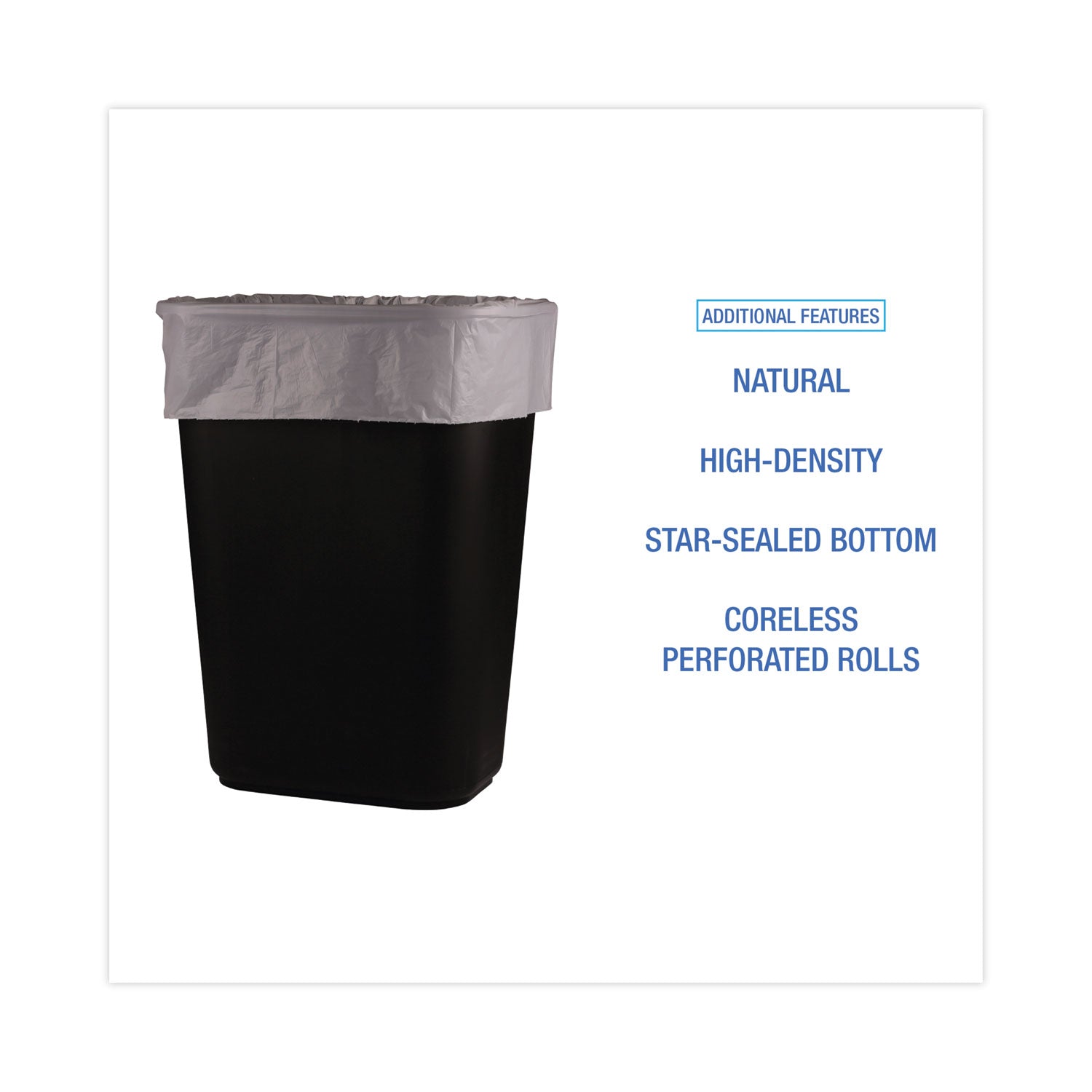High-Density Can Liners, 16 gal, 6 mic, 24" x 33", Natural, 50 Bags/Roll, 20 Rolls/Carton