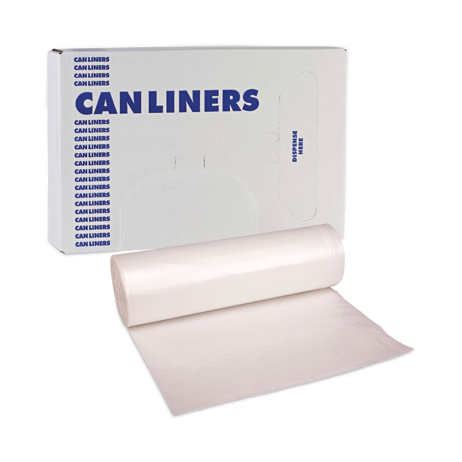 High-Density Can Liners, 33 gal, 14 mic, 33" x 38", Natural, 25 Bags/Roll, 10 Rolls/Carton