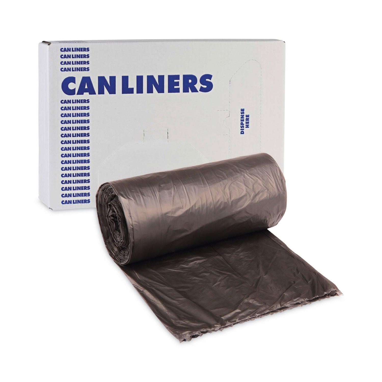 High-Density Can Liners, 60 gal, 14 mic, 38" x 58", Black, 25 Bags/Roll, 8 Rolls/Carton