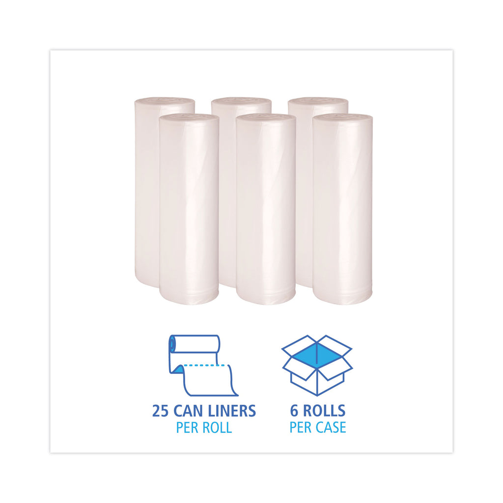 High-Density Can Liners, 60 gal, 19 mic, 38" x 58", Natural, 25 Bags/Roll, 6 Rolls/Carton