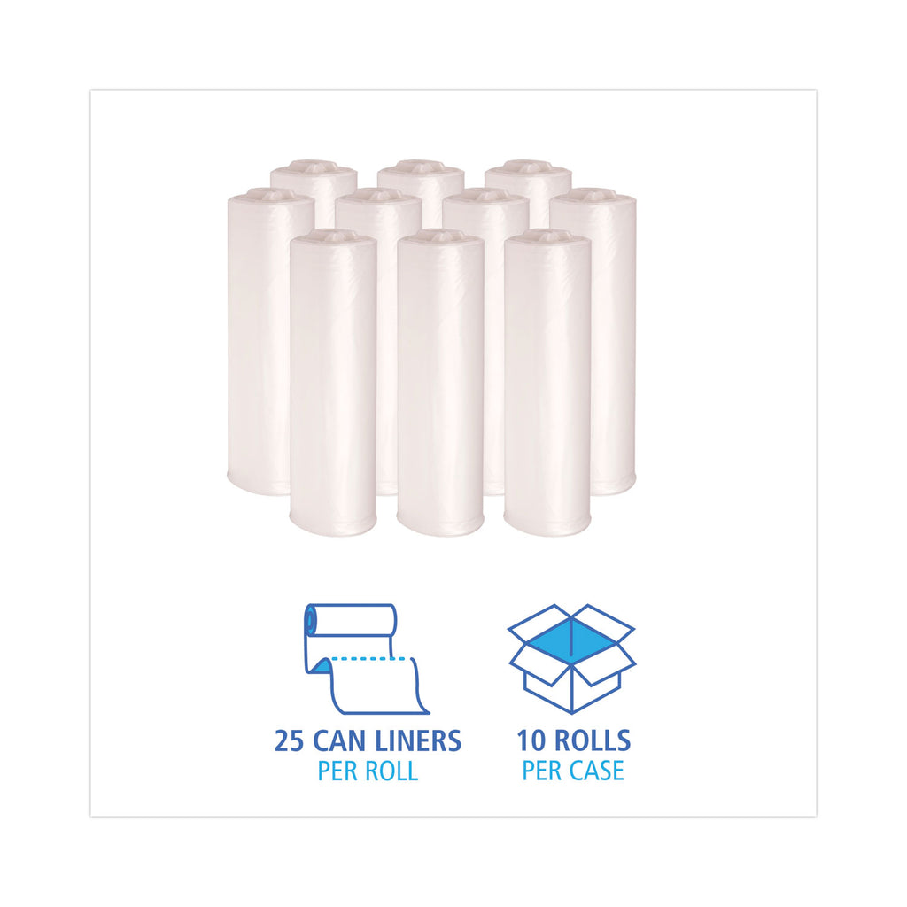 High-Density Can Liners, 45 gal, 11 mic, 40" x 46", Natural, 25 Bags/Roll, 10 Rolls/Carton