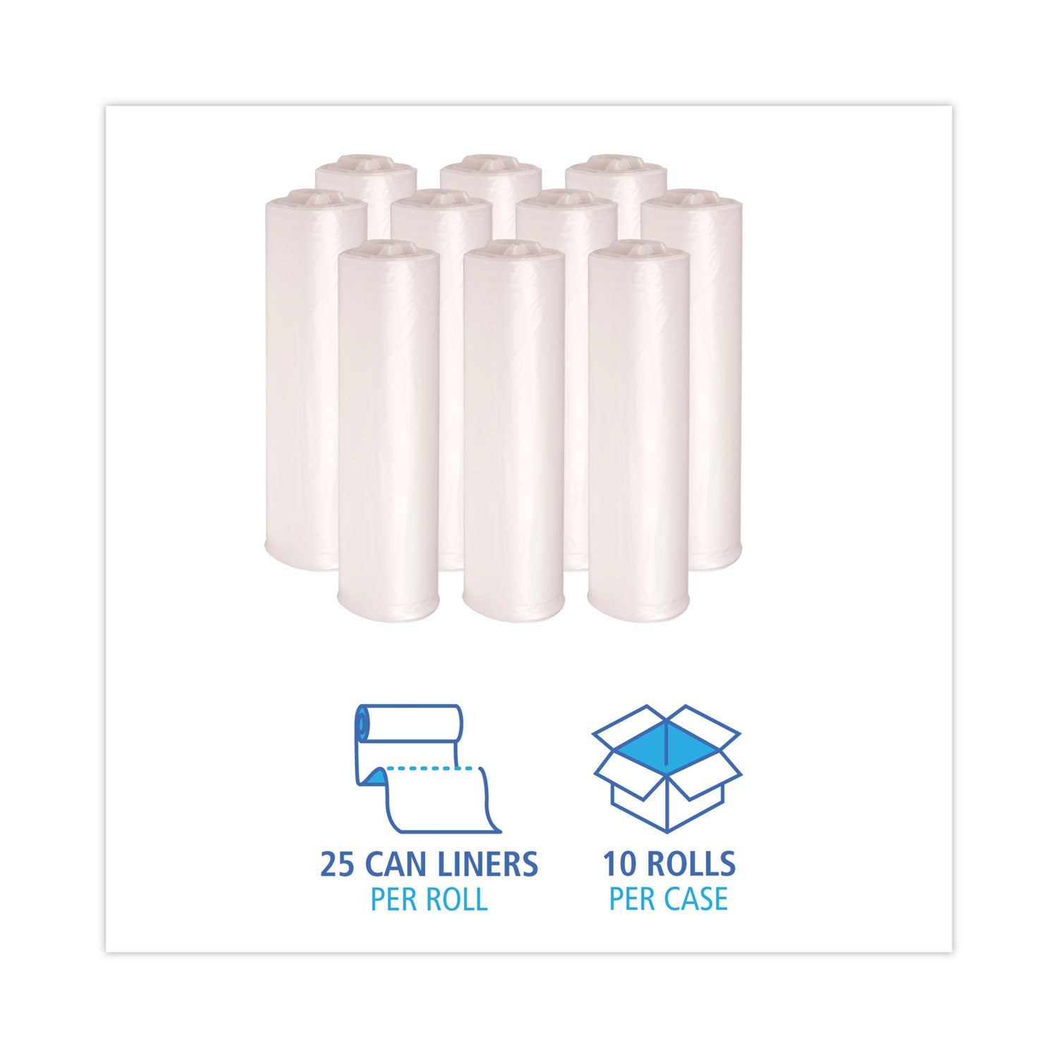 High-Density Can Liners, 45 gal, 13 mic, 40" x 46", Natural, 25 Bags/Roll, 10 Rolls/Carton