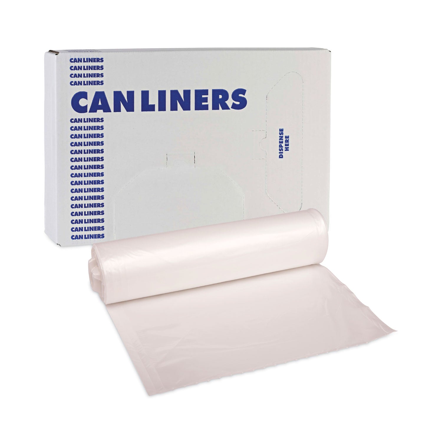 High-Density Can Liners, 45 gal, 13 mic, 40" x 46", Natural, 25 Bags/Roll, 10 Rolls/Carton