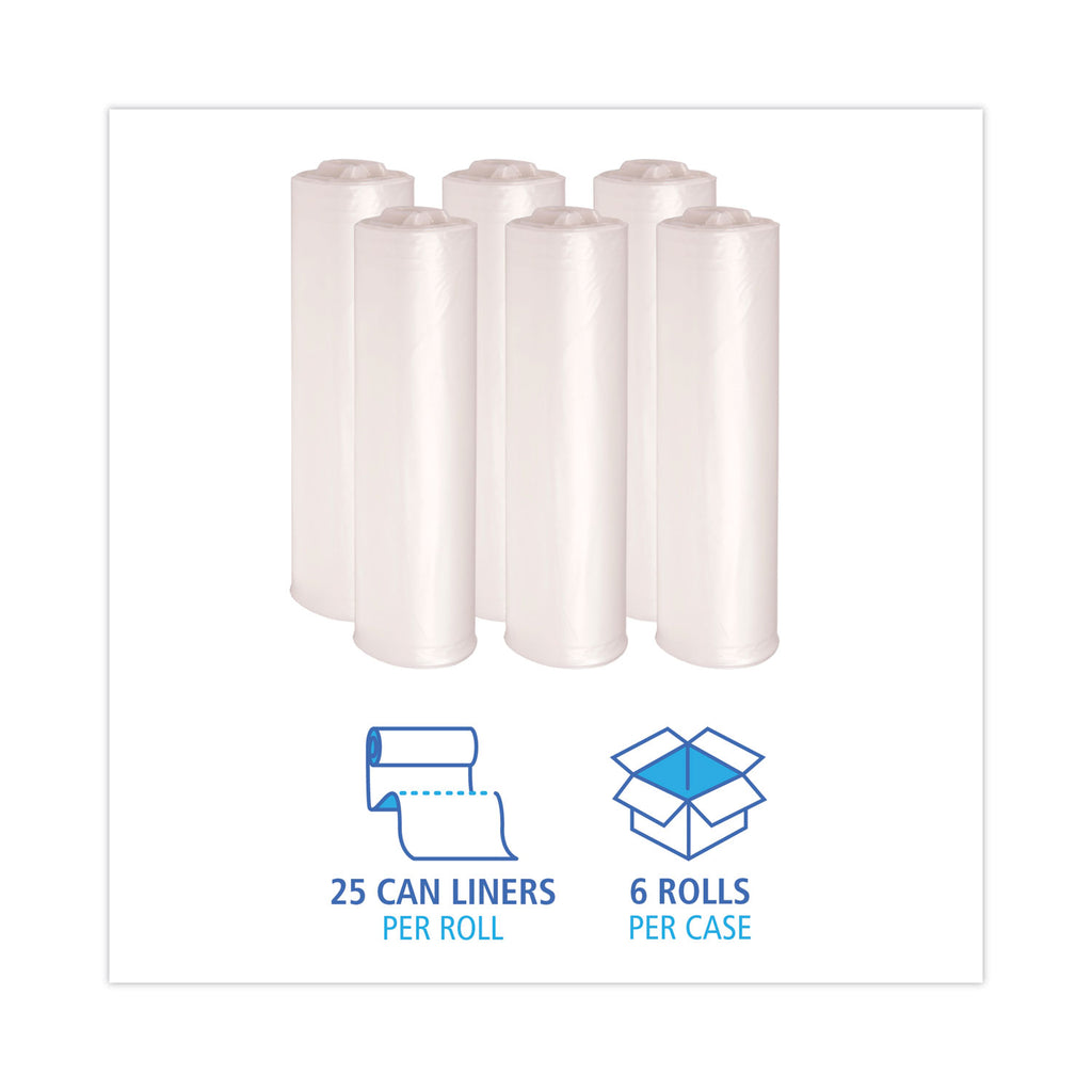 High-Density Can Liners, 45 gal, 19 mic, 40" x 46", Natural, 25 Bags/Roll, 6 Rolls/Carton