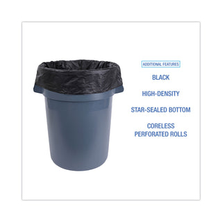 High-Density Can Liners, 45 gal, 19 mic, 40" x 46", Black, 25 Bags/Roll, 6 Rolls/Carton