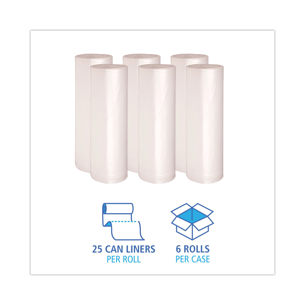 High-Density Can Liners, 56 gal, 19 mic, 43" x 47", Natural, 25 Bags/Roll, 6 Rolls/Carton