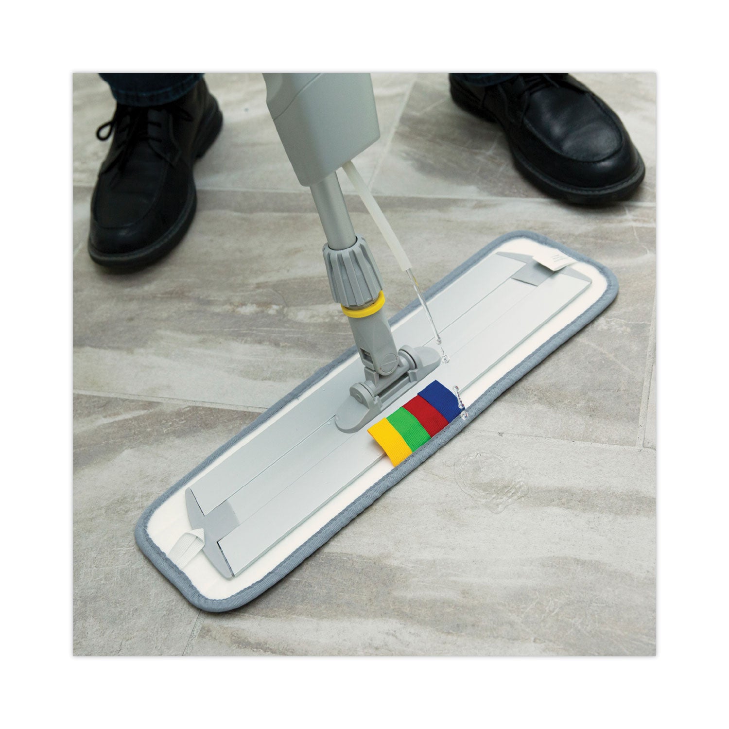 Bucketless Microfiber Mop System, 5 x 18 Blue Microfiber Head, 59" Gray Aluminum/Polypropylene Handle