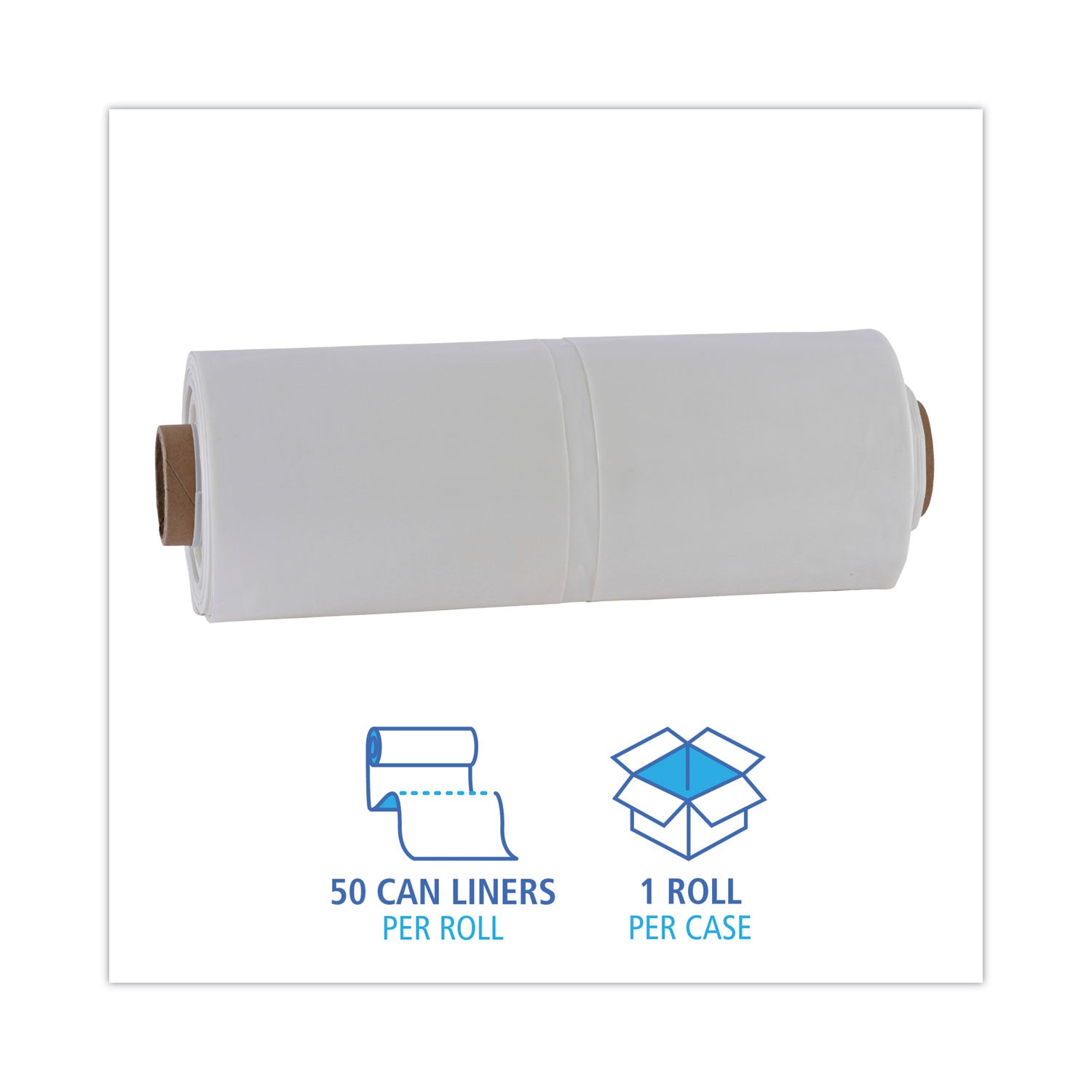 Industrial Drum Liners Rolls, 60 gal, 2.7 mil, 38 x 63, Clear, 1 Roll of 50 Bags