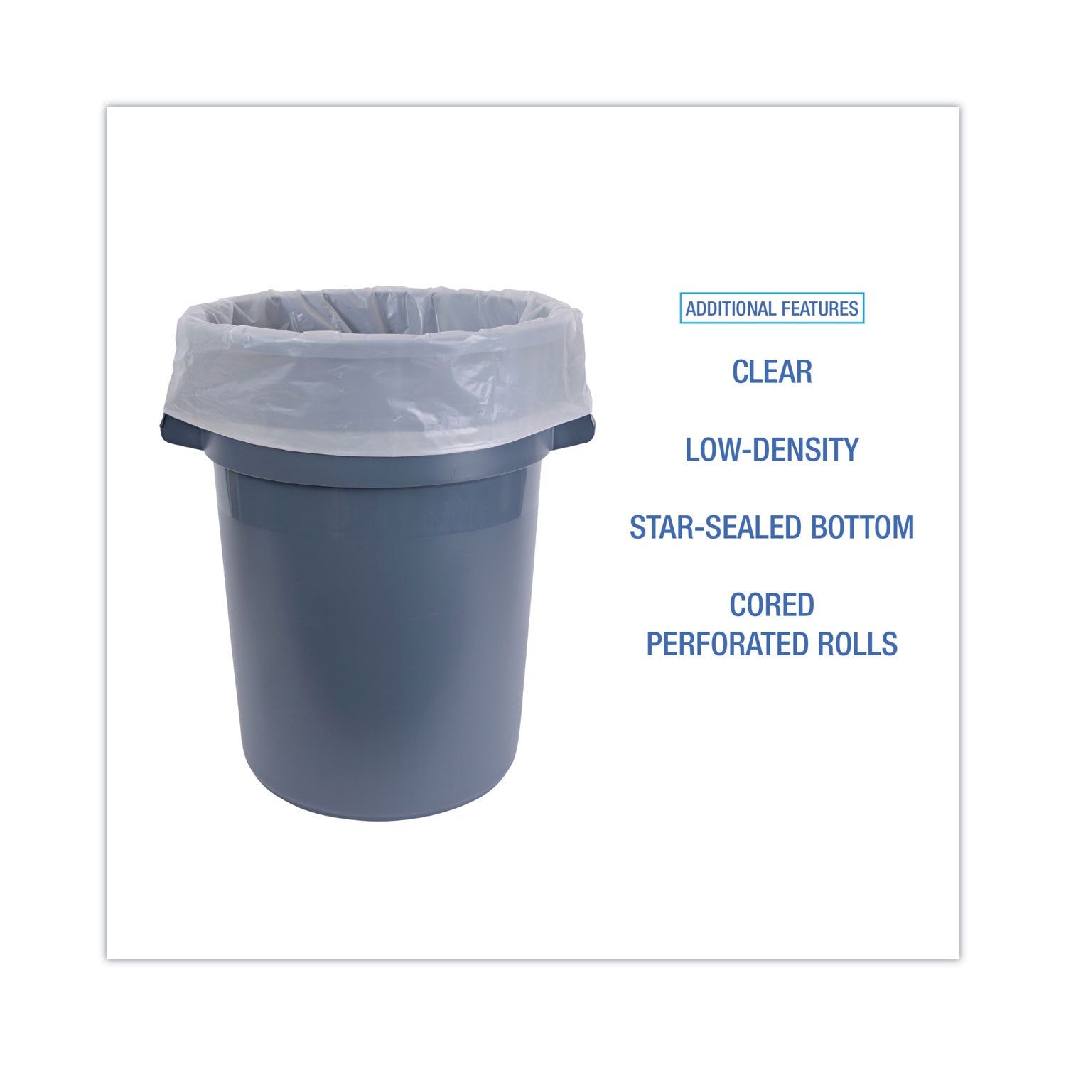 Industrial Drum Liners Rolls, 60 gal, 2.7 mil, 38 x 63, Clear, 1 Roll of 50 Bags