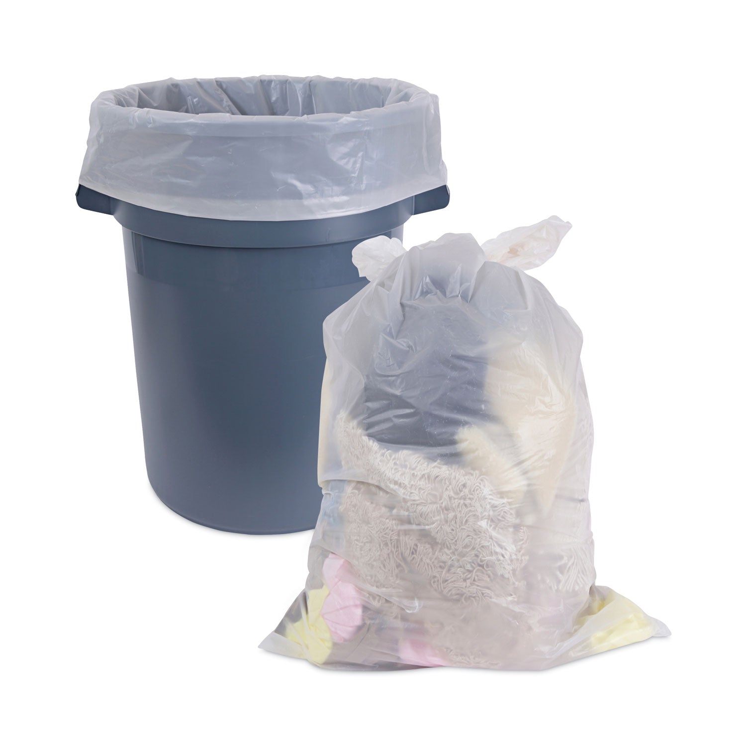 Industrial Drum Liners Rolls, 60 gal, 2.7 mil, 38 x 63, Clear, 1 Roll of 50 Bags
