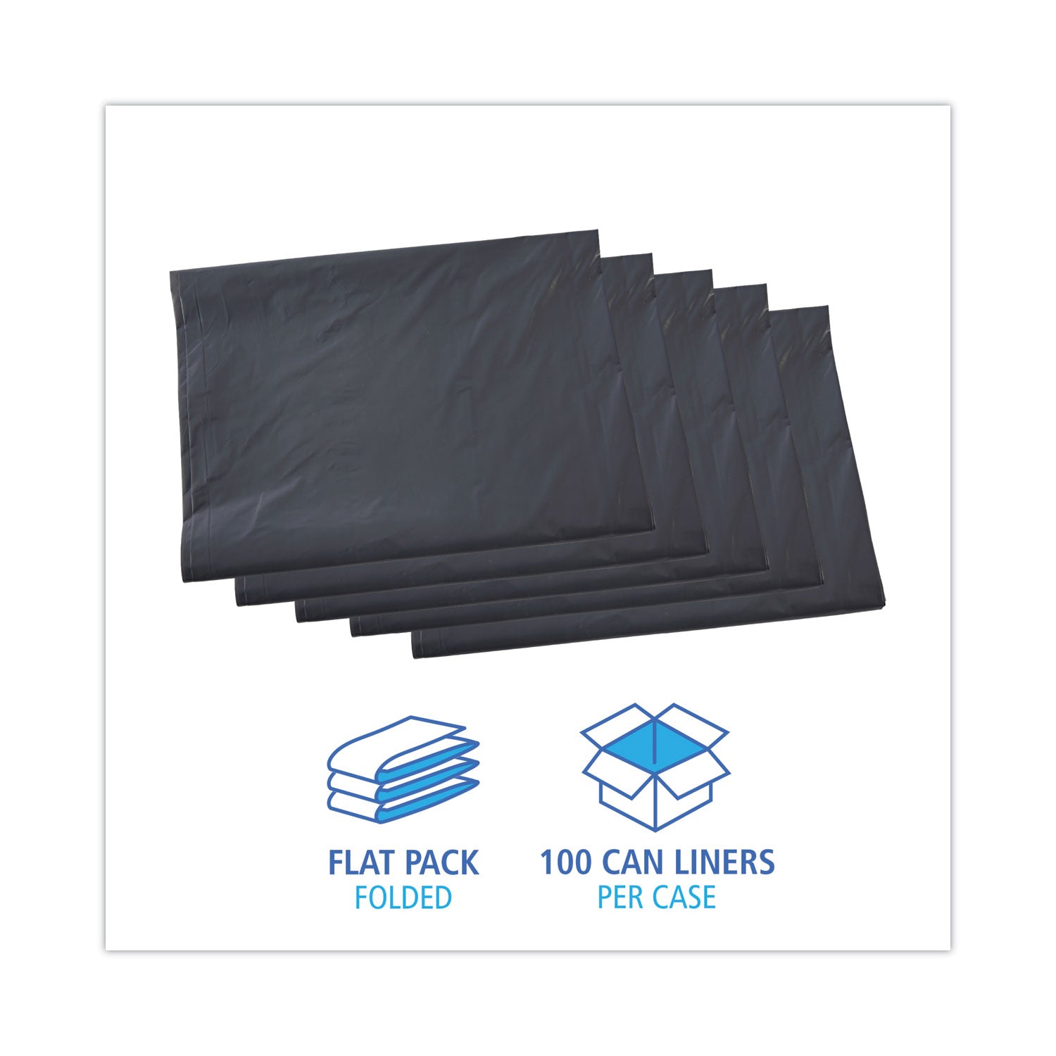 Linear Low Density Industrial Can Liners, 60 gal, 1.3 mil, 38 x 58, Gray, 100/Carton