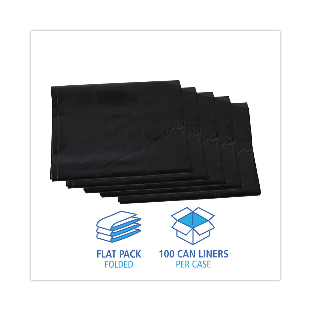 Linear Low Density Industrial Can Liners, 60 gal, 1.7 mil, 38 x 58, Black, 100/Carton
