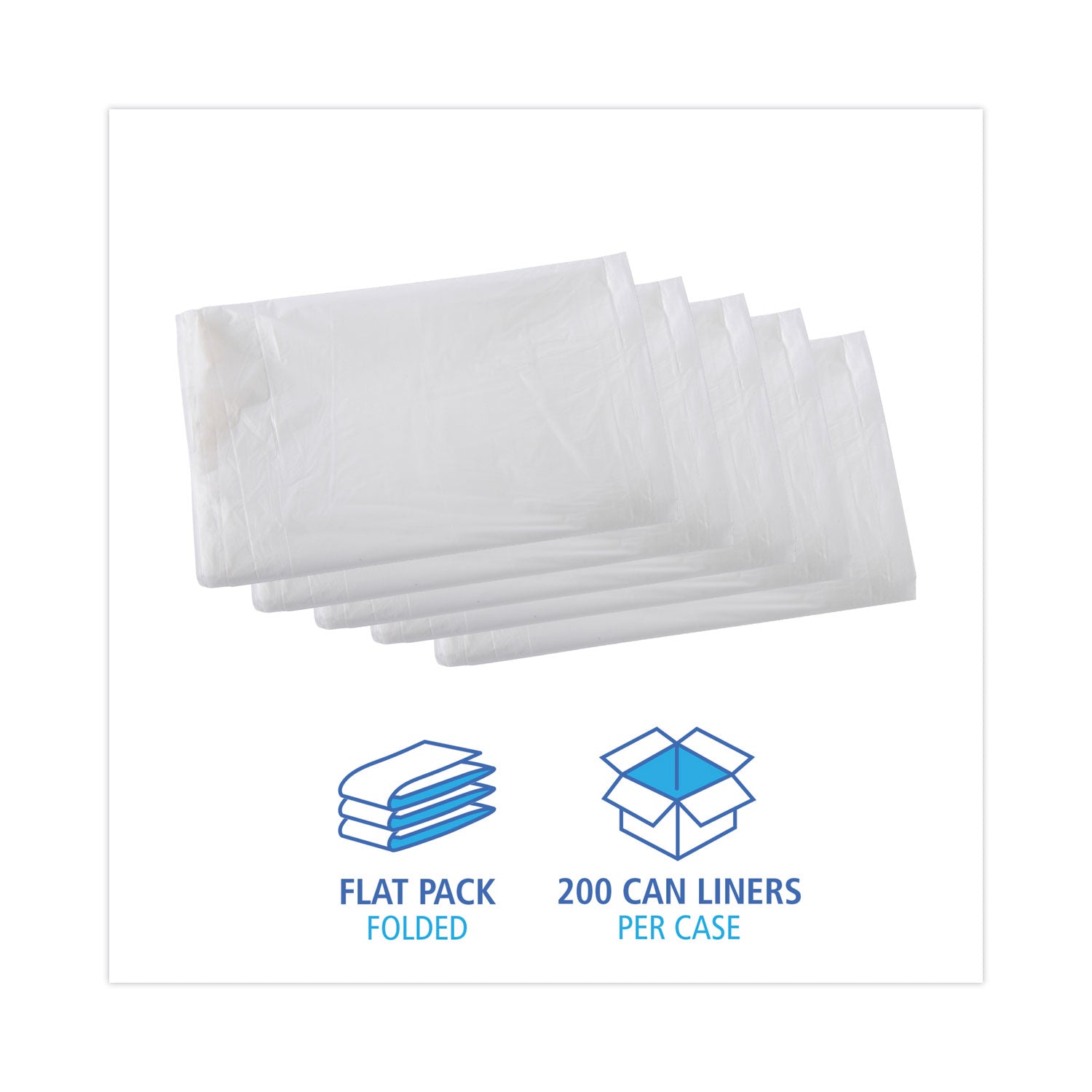 High Density Industrial Can Liners Flat Pack, 33 gal, 16 mic, 33 x 40, Natural, 200/Carton
