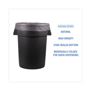 High Density Industrial Can Liners Flat Pack, 33 gal, 16 mic, 33 x 40, Natural, 200/Carton